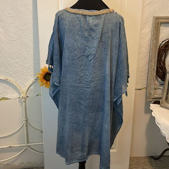 Dolma Linen Swim Coverup - Blue OS - Picture 4 of 9